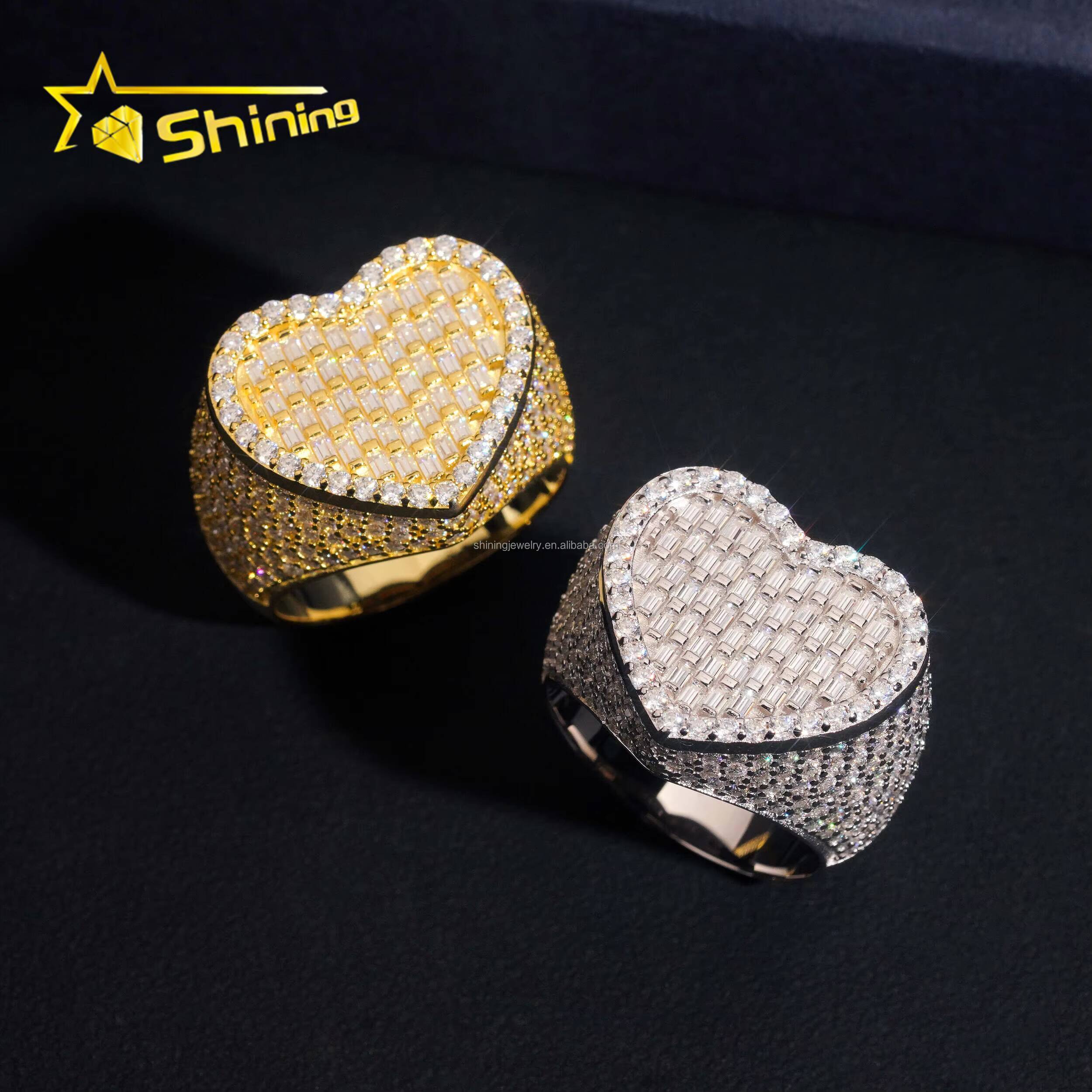 Bulk Stock Drop Shipping Price Hip Hop Fire Jewelry Man S925 Solid Silver Iced Out VVS1 Moissanite Diamond Heart Shape Ring Gift