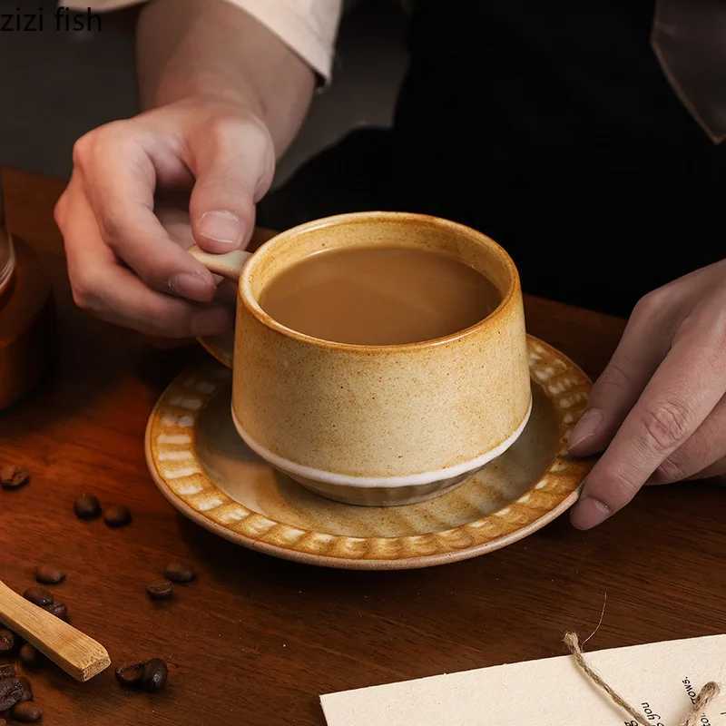 Retro Coarse Pottery g Dish Set Latte Coffee Cup Milk Cup Creative Floral Pattern Brage Cup Couple Cups Water Cups Teacup H251209