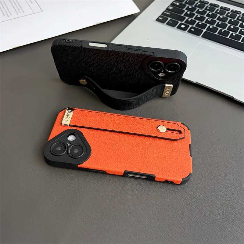 Luxury Lichee Pattern TPU Leather Hand Wrist Strap Bracket Case For iPhone 16 15 14 13 12 11 Pro XS Max X XR 7 8 Plus SE 2 Cover C251209