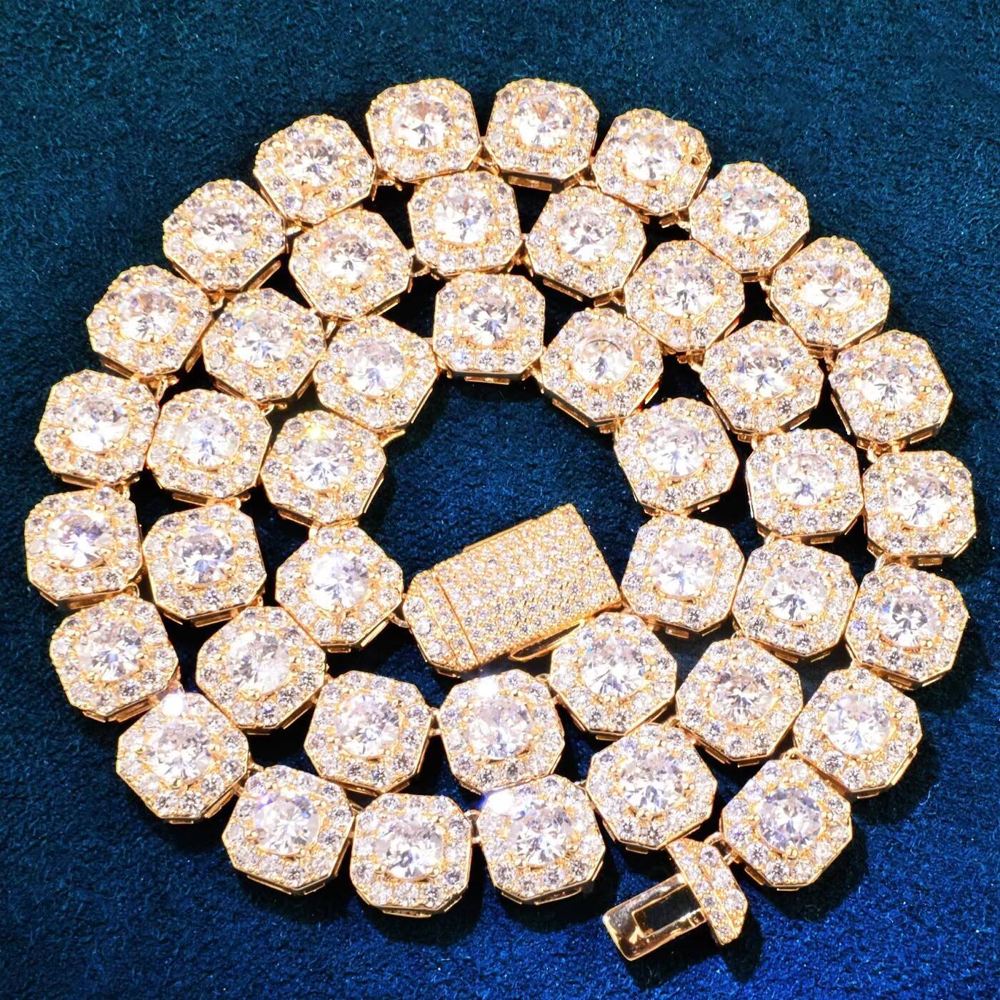 Gold Silver Square Clustered Tennis Chain for Men Necklace Hip Hop Zircon Brass Geometric Wedding Gift Jewelry Trend