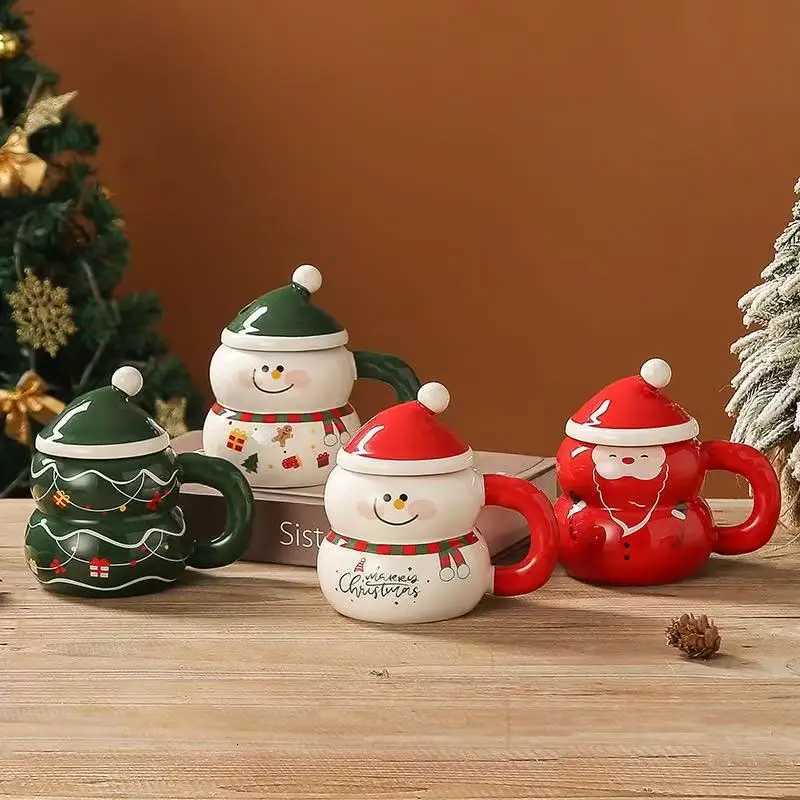 Creative Christmas ceramic cup with lid spoon large capacity g cartoon Christmas cup gift water cup student gift H251209
