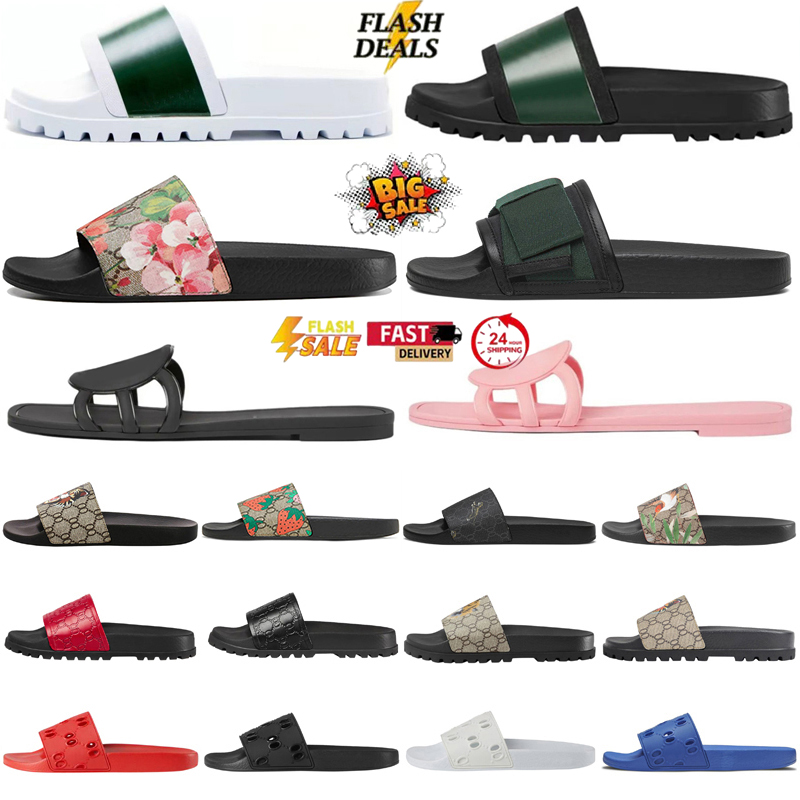 Designer Sandals For Men Women platform slippers Web Rubber Black White Striped Green Red Leather Canvas Flats Slides Summer Beach Shoes claquette