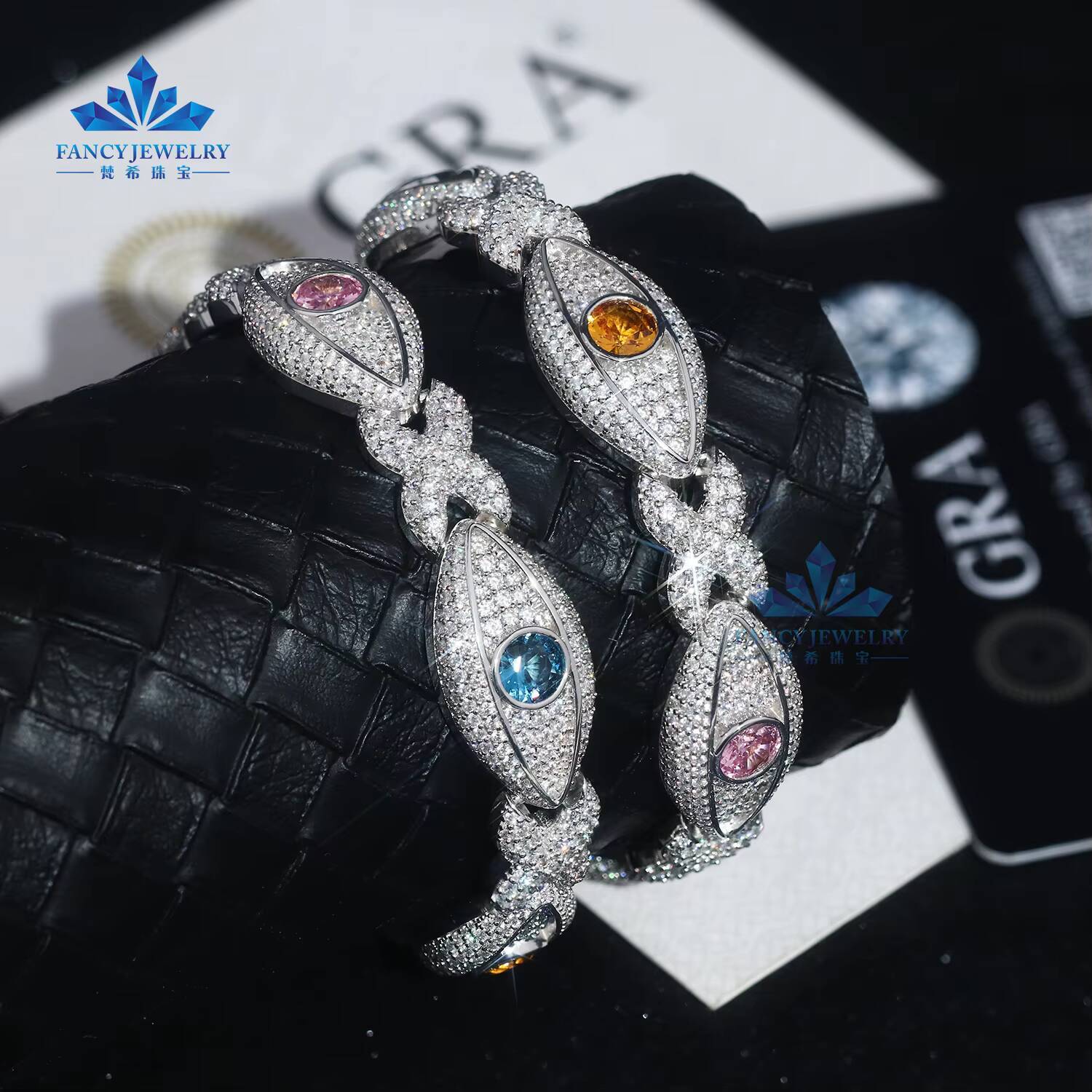 GRA Certification 925 Silver VVS Ice Cut Eye Style Evil Bracelet Moissanite 10mm Vvs Moissanite Cuban Bracelet for Men