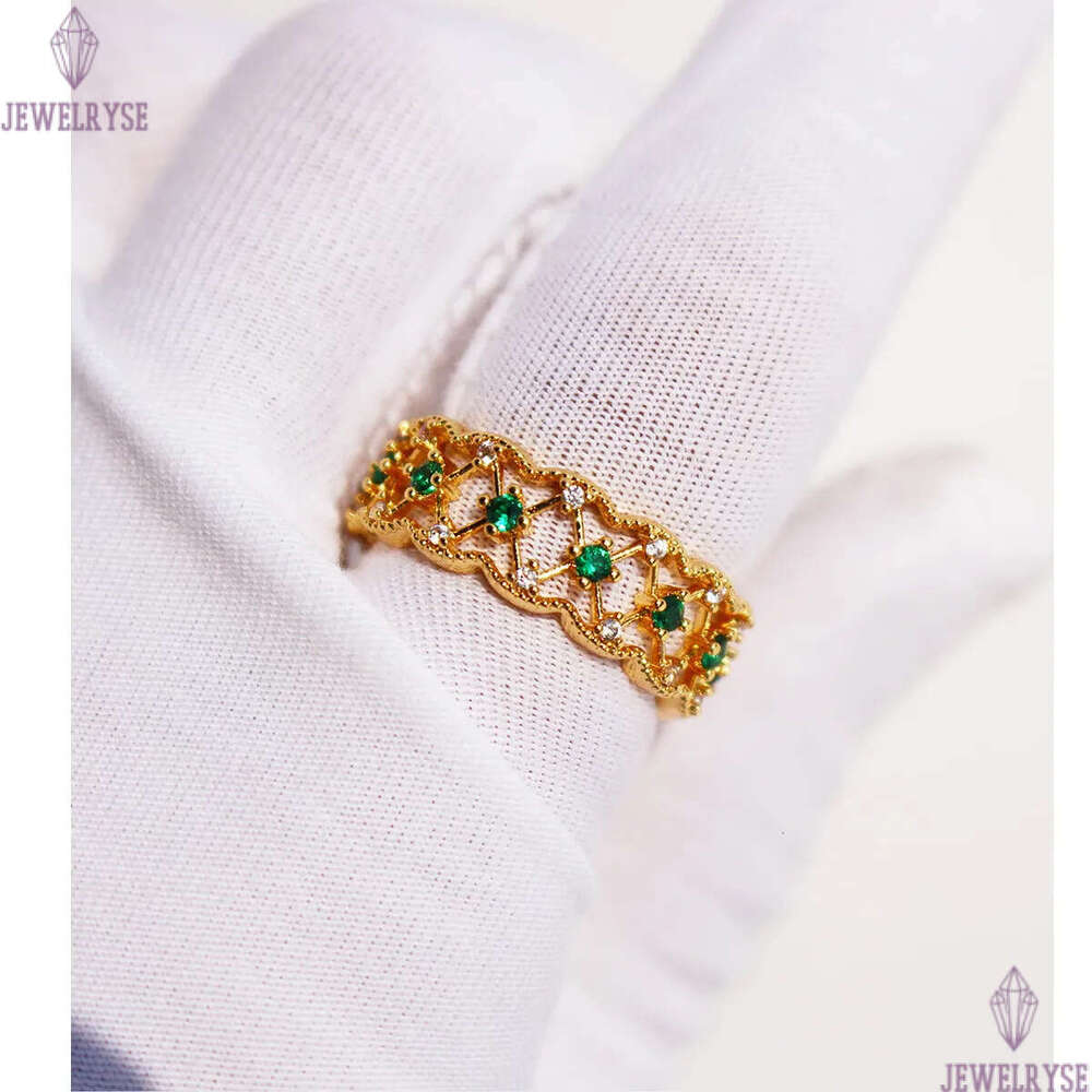 18k gold luxury green stone rings for women hollow lace rhombus designer retro vintage palace style geometry engagement ring jewelry size open