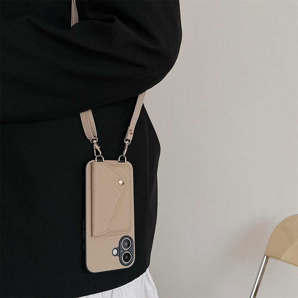 Crossbody Lanyard Necklace Strap Rope Leather Phone Case For iPhone 17 16 12 14 13 15 Pro Max XS 8 Plus Wallet Card Holder Cover C251209