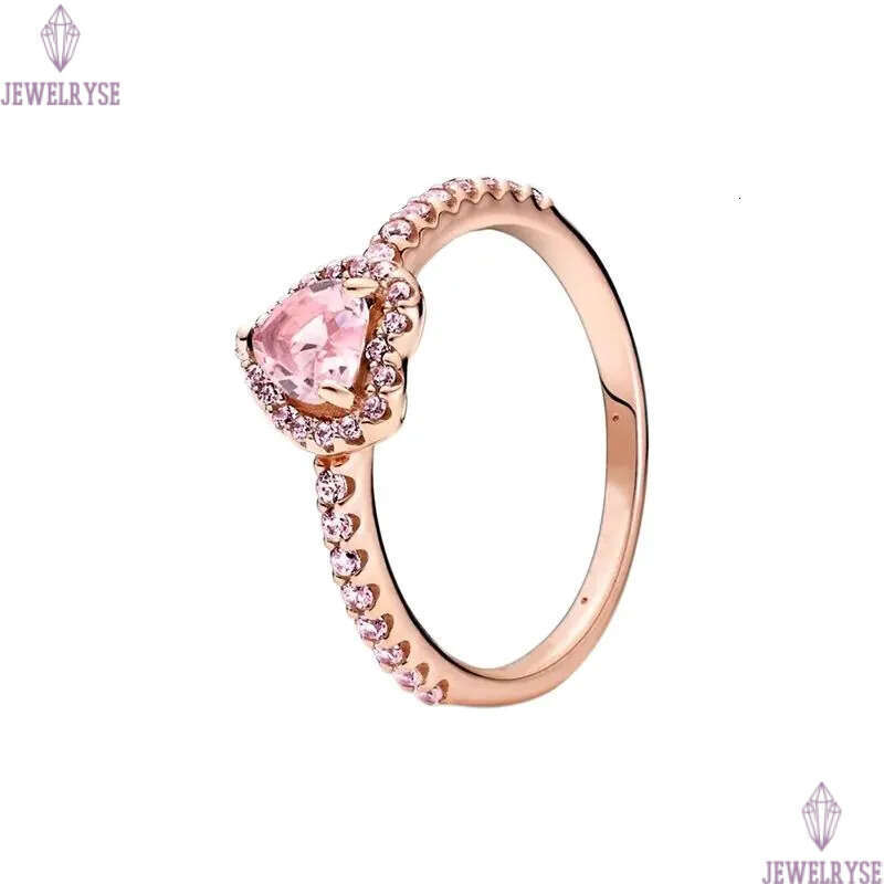 Rose gold Pink stone Engraved Love Heart Rings with Retail Box Real 925 Silver CZ diamond Women Wedding Nail Engagement Promise Ring Factory wholesale