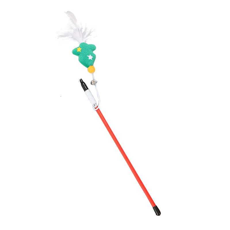 Cute Tease Cat Sticks Christmas Theme Pet Interactive Sticks Cartoon Santa Claus Xmas Tree Plush Doll Bell Cat Toys Pet Supplies M251209