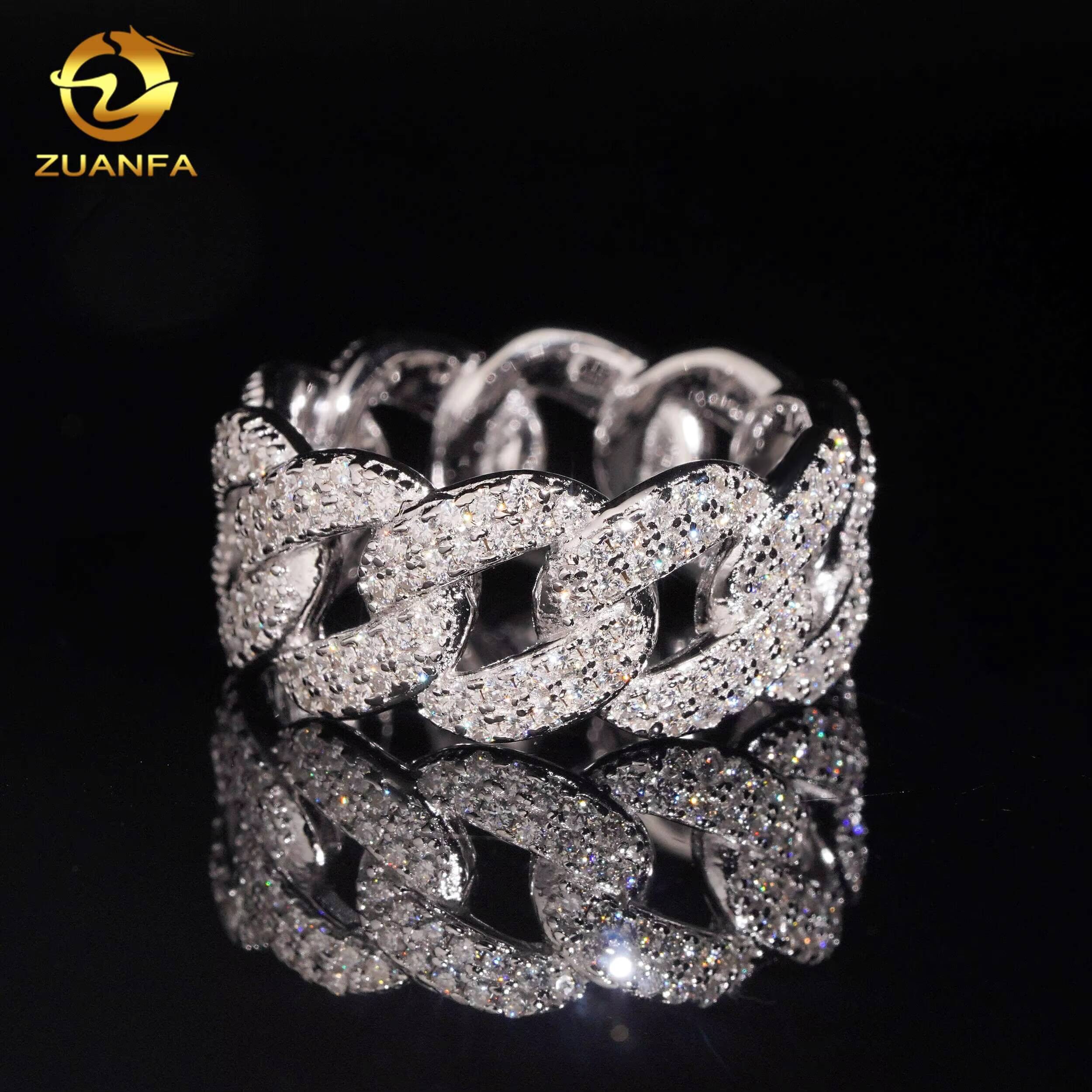Ready to Ship Hip Hop Jewelry Moissanite Iced Out Ring 925 Sterling Silver Men Diamond Ring GRA Certified Moon Shape Cuban Ring