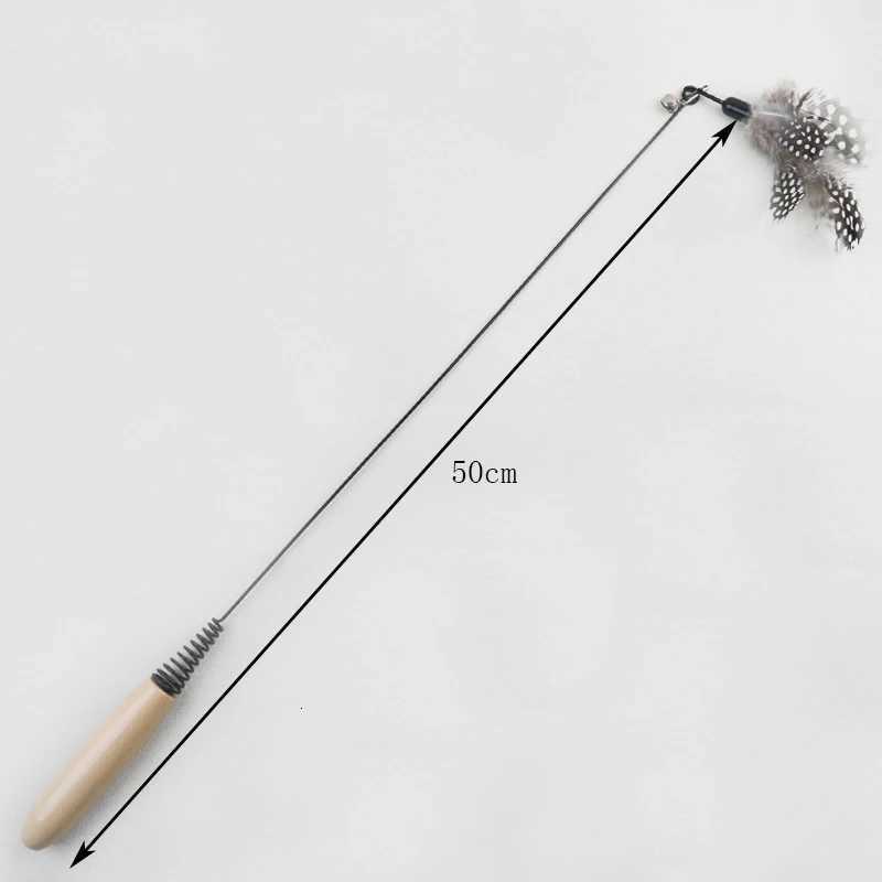 Wooden handle spring teasing cat stick pearl feather replacement head scratch-resistant cat toys to relieve boredom pet supplies M251209