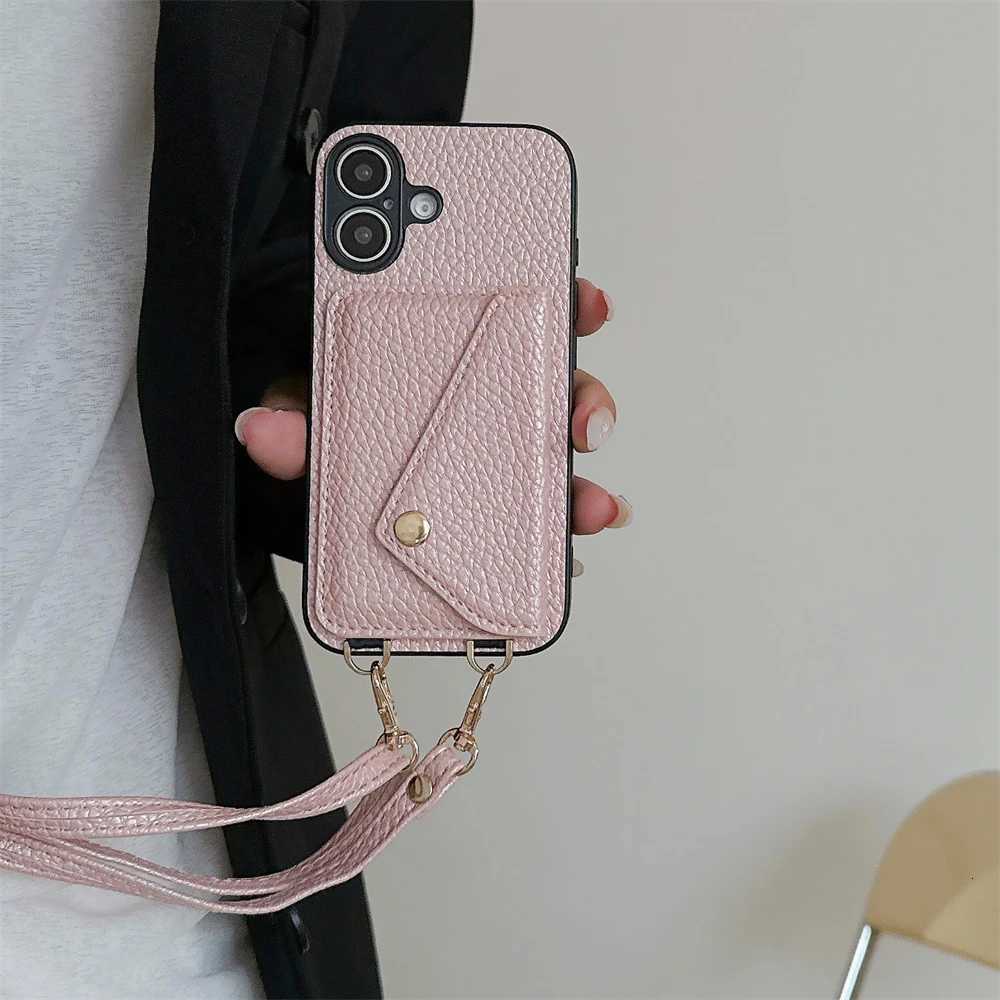Crossbody Lanyard Necklace Strap Rope Leather Phone Case For iPhone 17 16 12 14 13 15 Pro Max XS 8 Plus Wallet Card Holder Cover C251209