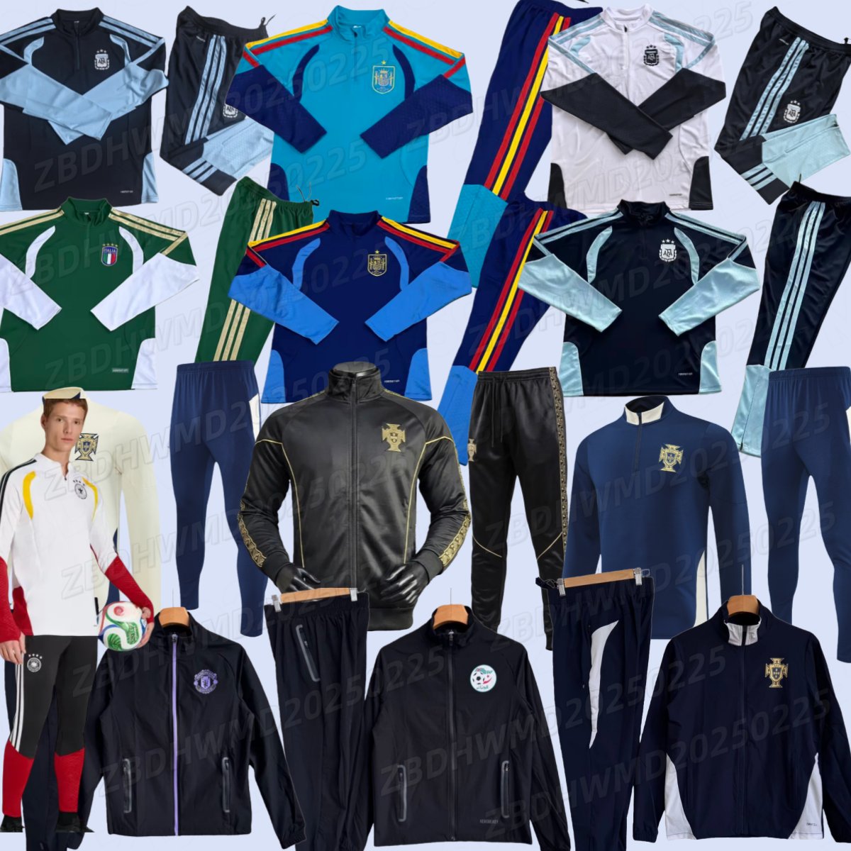 Portugal's Ronaldo Argentina, 2026 World Cup long-sleeved training kit; Spain, Japan, Algeria, Mexico, 25, 26, Italy. Mbappe jacket set for men and children, outdoor kit.
