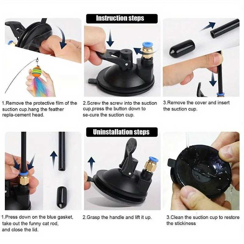 Interactive Cat Toys Kit Feather Toys with 1 Wands 1 Suction Cups Replacement Feather Heads for Indoor Outdoor Play M251209