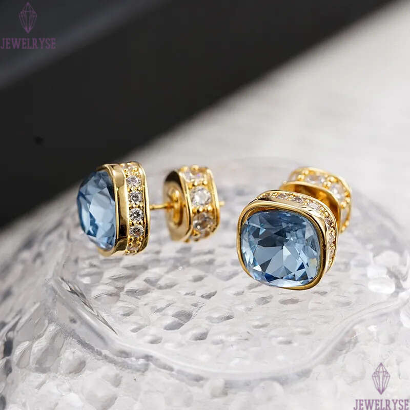 Simple square retro vintage designer earrings for women luxury cz zircon sparkling diamond earring 18k gold aretes shine crystal double side ear rings