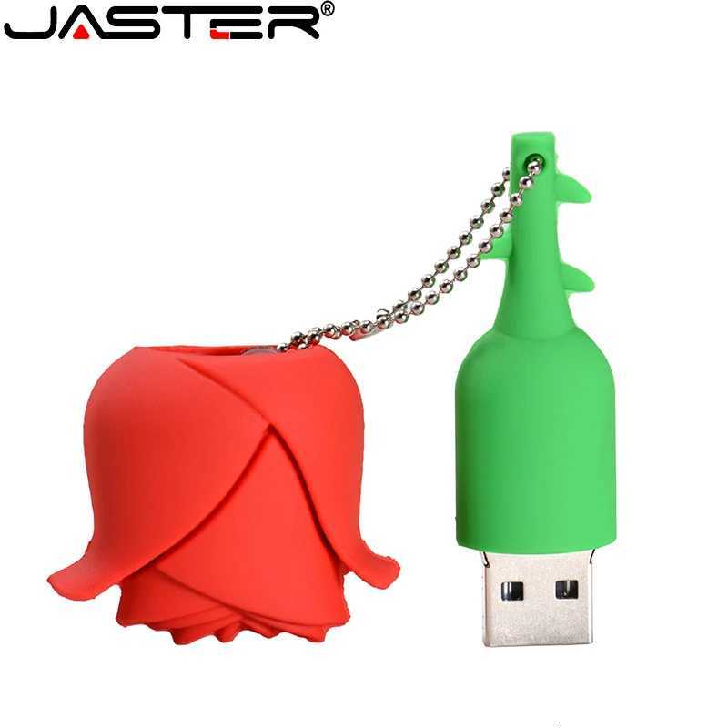 JASTER USB flash drive Rose flower Pen drive Red e Memory stick w for girls gift Pendrive key chain 64GB 32GB C251209