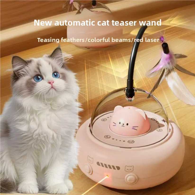 Smart Teaser Cat Car Electric UFO Teaser Stick With Bell Training Pet Toys Replaceable Feather Interactive Supplies M251209