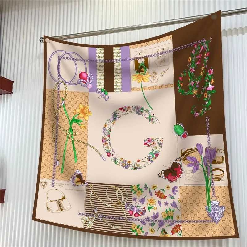 Luxury 68cm Golden Cashew Flower Scarf Womens Spring and Summer Thin Imitation Silk Scarf High-end Light Luxury Shawl Scarfs Headscarf Y251208