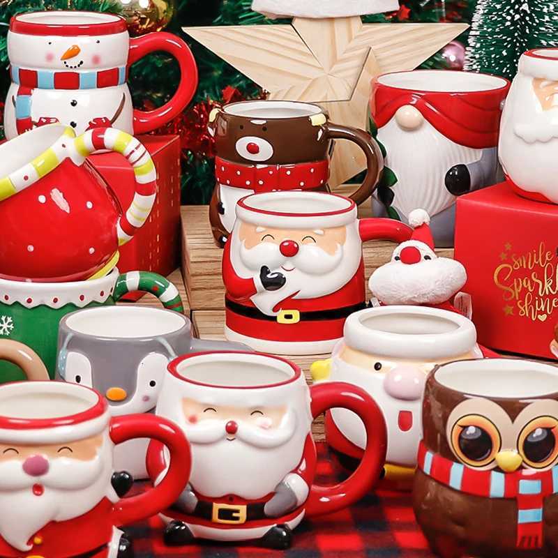 3D Santa Hand Painted Ceramic g With Handgrip Coffee Milk Tea Cup Christmas Holiday Cartoon Kitchenware Christmas Gift H251209