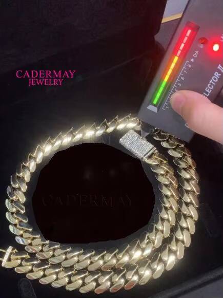 Cadermay Hiphop 14mm Miami With Long Moissanite Clasp Pass Diamond Tester Silver 14K Gold Plated Cuban Solid Link Chain Necklace