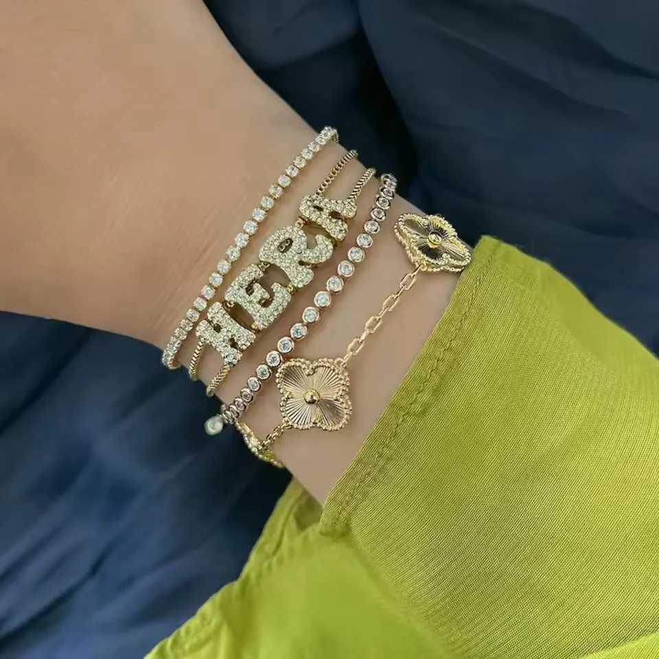 Custom Crystal Zircon Name Bracelet For Women Personalized Bubble Letter Bracelet Adjustable Slider Jewelry Mothers Day GiftsXJ251209