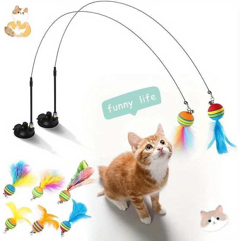 Interactive Cat Toys Kit Feather Toys with 1 Wands 1 Suction Cups Replacement Feather Heads for Indoor Outdoor Play M251209