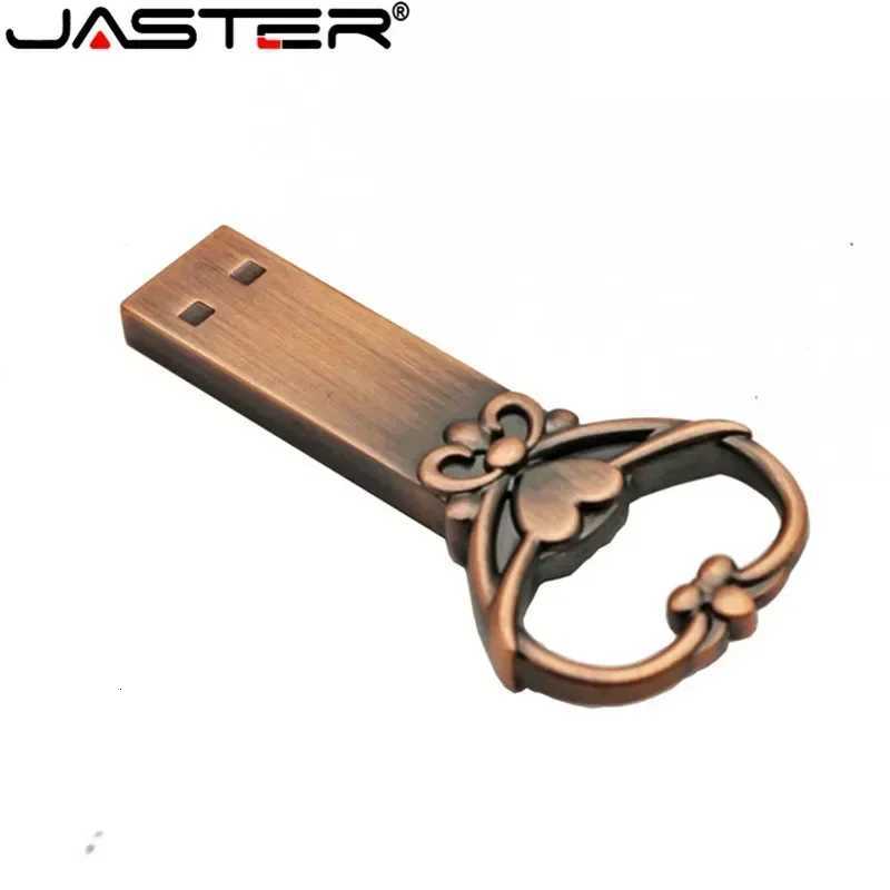 JASTER Copper love shaped key usb flash drive pendrive pen drive 4gb 16gb 32gb 64gb metal keys memory Stick wedding gift C251209