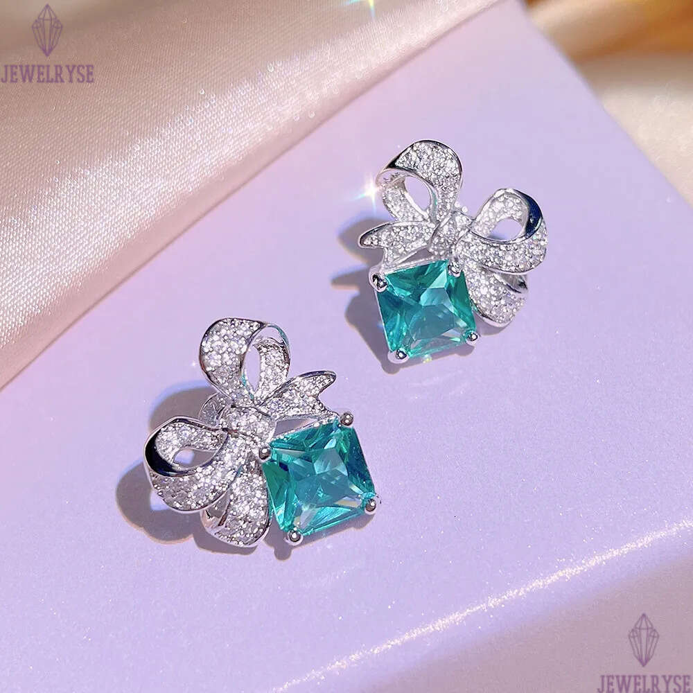 925 sterling silver heart love stud earrings women 18K rose gold shining square elegant crystal blue diamond ear rings designer earring jewelry for pa