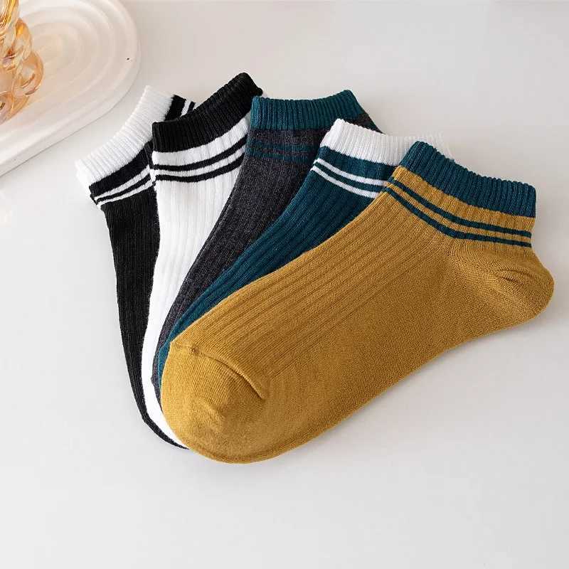 5 Pairs Sports Breathable Low Cut Boat Socks Spring Summer Cotton Striped Sports Korean Preppy Style Men SocksT251209