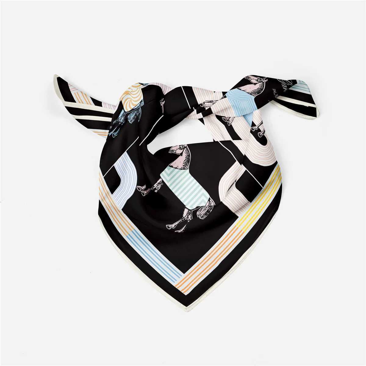 Luxury 53cm New Design Horses Cloak Silk Scarf 2024 Brand Square Scarf Woman Luxury Bandana Headband Hijab Foulard Neckerchief Y251208