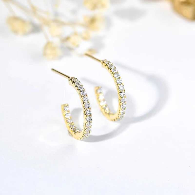 Huitan Simple Gold Color Loop Earrings Women Shiny Zirconia Jewelry for Daily Wear Teen Girls Versatile Fashion Accessories H260129