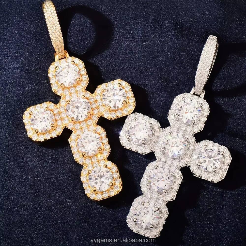 Customized Square Clustered VVS Moissanite Cross Pendant Pass Diamond Test 925 Silver Pendant Religious Accessories Jewelry