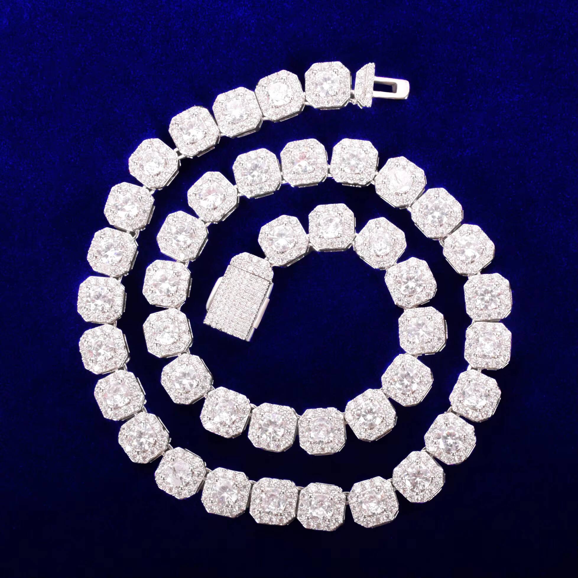 Gold Silver Square Clustered Tennis Chain for Men Necklace Hip Hop Zircon Brass Geometric Wedding Gift Jewelry Trend