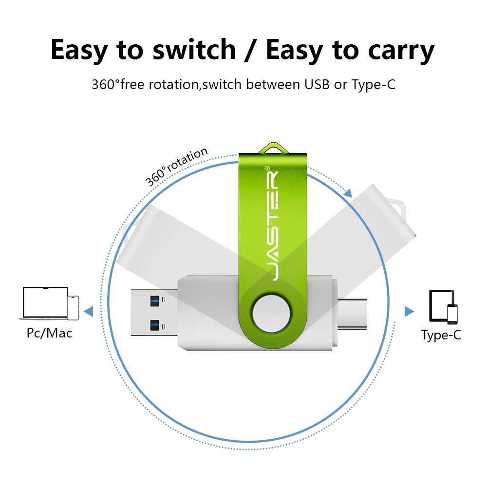 JASTER TYPE-C USB30 2IN1 High Speed Pen Drive 128GB Business Gift USB 30 Flash Drive 64GB Metal Memory Stick 32GB Pendrive 16G C251209