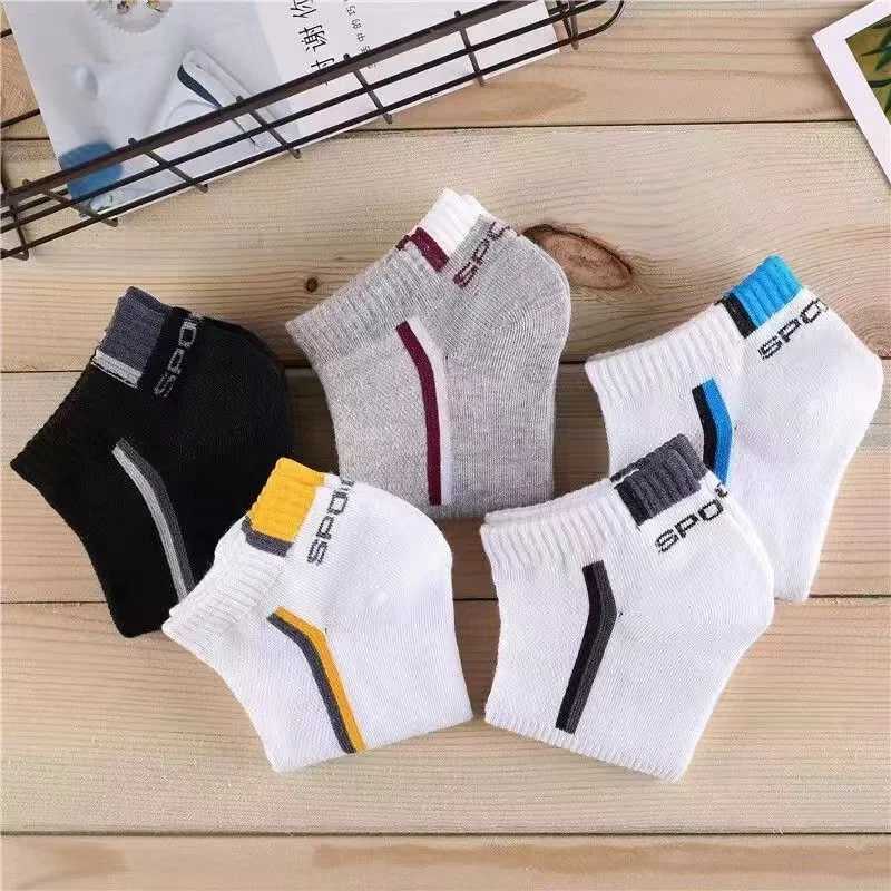 5 Pairs Mens Comfortable And Breathable Sports Socks Fashionable And Versatile Striped Cotton For Sweat AbsorptionT251209