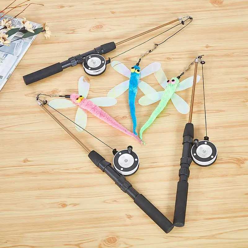 For Kitten Rods Simulation Fishing Rod 1Set Telescopic Cat Toy Fish Type Telescopic Feathers Funny Cat Stick Toys Pet Toy M251209