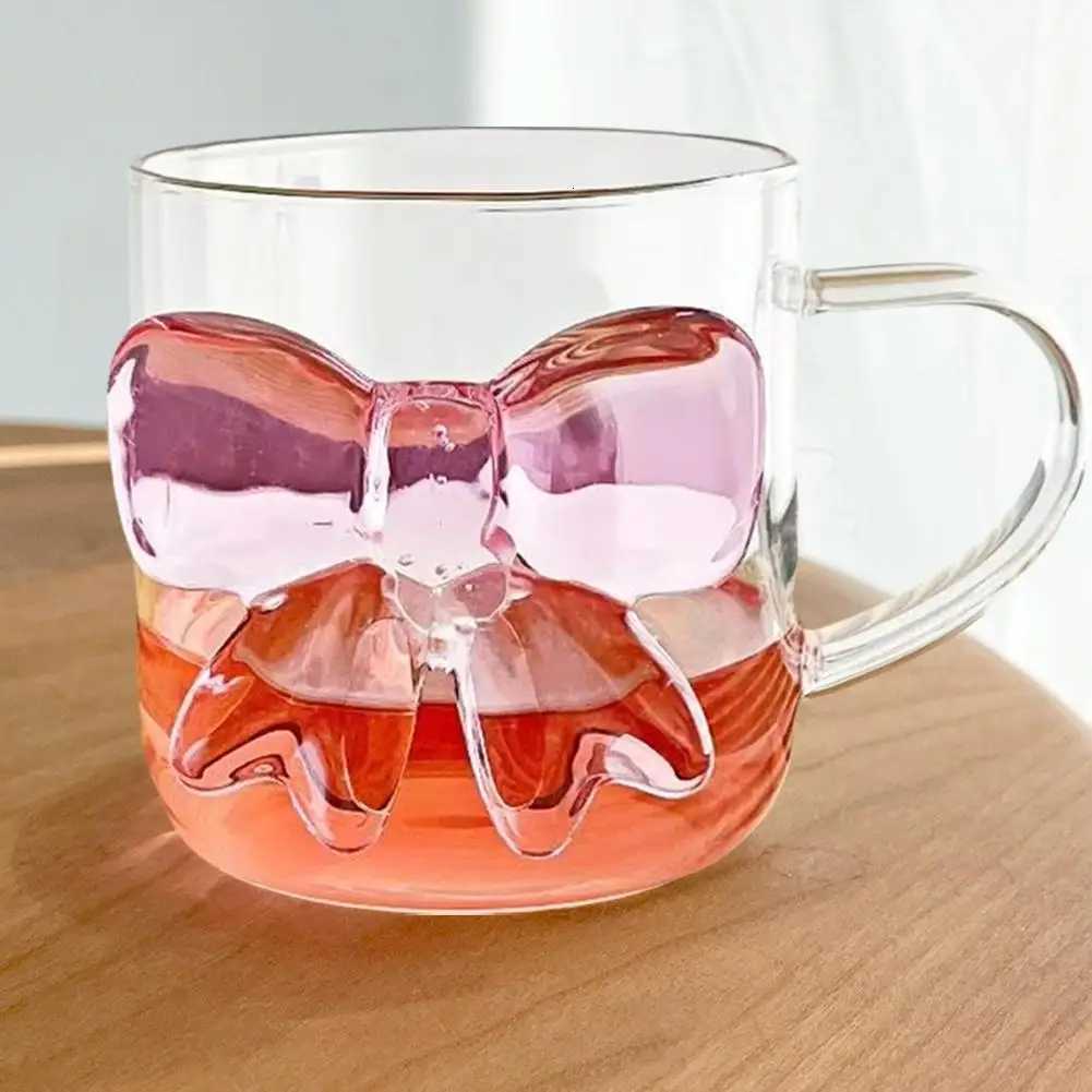 400ml Ceative Transparent Cup With 3D Bow Decor Cute Lovely Coffee g Gifts For Girls Friends Off And He H251209
