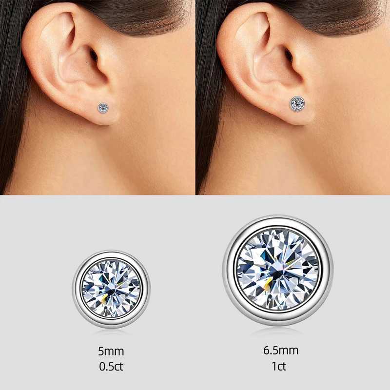 Lnngy 925 Sterling Silver Stud Earring D-Color 5mm 65mm Round Cut Bezel Moissanite Simple Bubble Earrings For Women Jewelry K251209 H260202