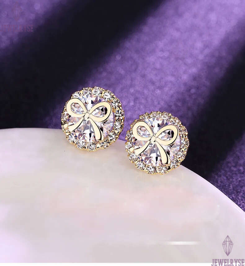 S925 silver needle lovely bowknot designer earrings stud for women 18k gold round cz zircon shine crystal cute bow knot earring ear rings jewelry