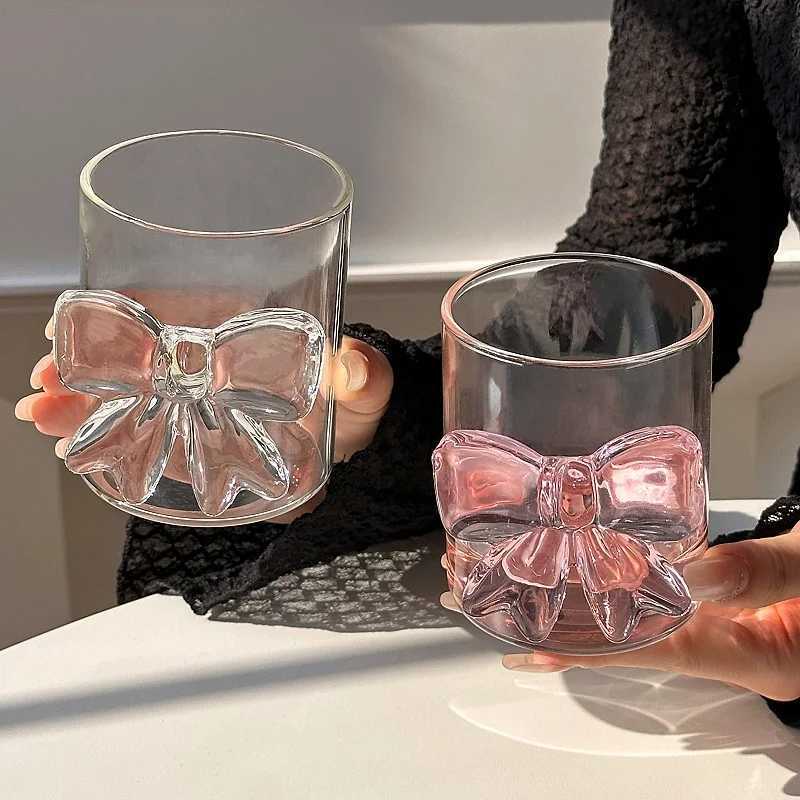 Bow Ju Cup Ins Style High Borosilicate Heat-resistant Drinking es Household Transparent Color Blocked H251209