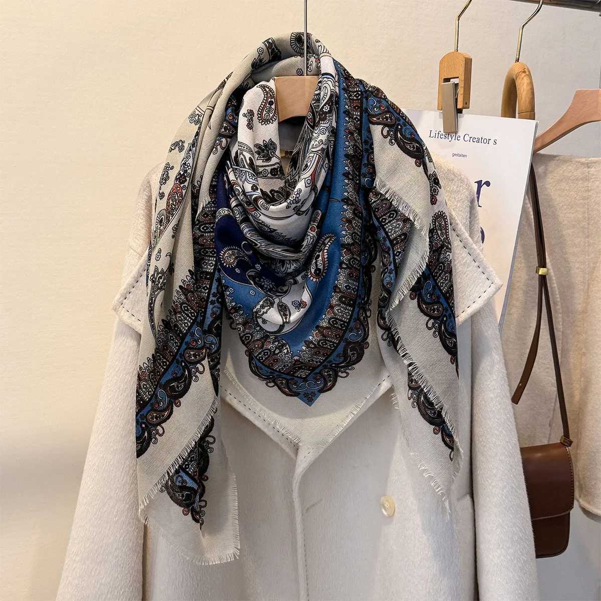 Luxury Autumn Winter Versatile Cashew Cotton Linen Large Square Scarf For Women Luxury Style Outerwear Decoration Windproof Shawl New Y251208