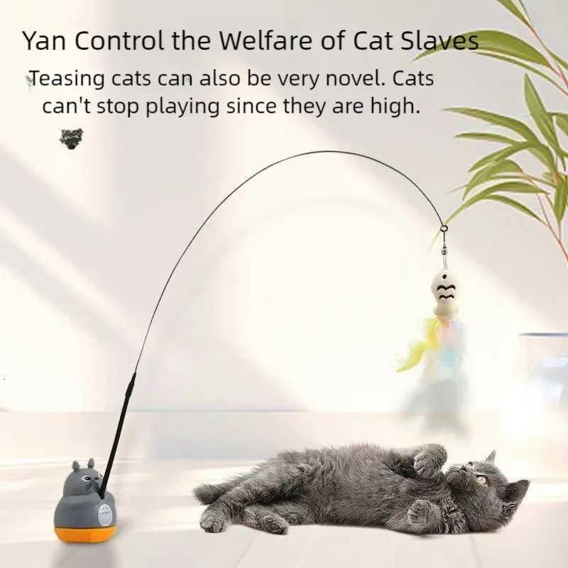New cat funny cat stick steel wire long pole feather cute cat toy kitten fishing rotating self-pleasure pet toy M251209