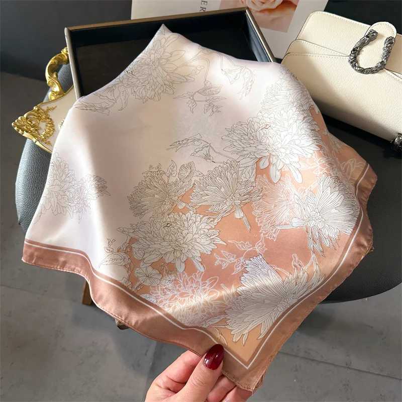Luxury 2024 Luxury Floral Print 70cm Square Silk Scarf Women Designer Scarves Bandana Foulard Shawl Hijab Echarpe Hairband Tie Ribbon Y251208