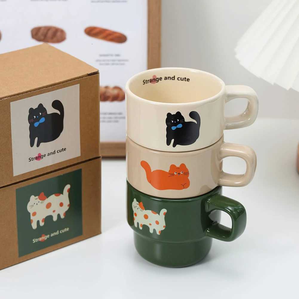 Ceramic Cat Printed Coffee g Funny Cute Stackable Cat gs with Handle Drinkware Breakfast Milk Tea Cup For Kitchen He Party H251209