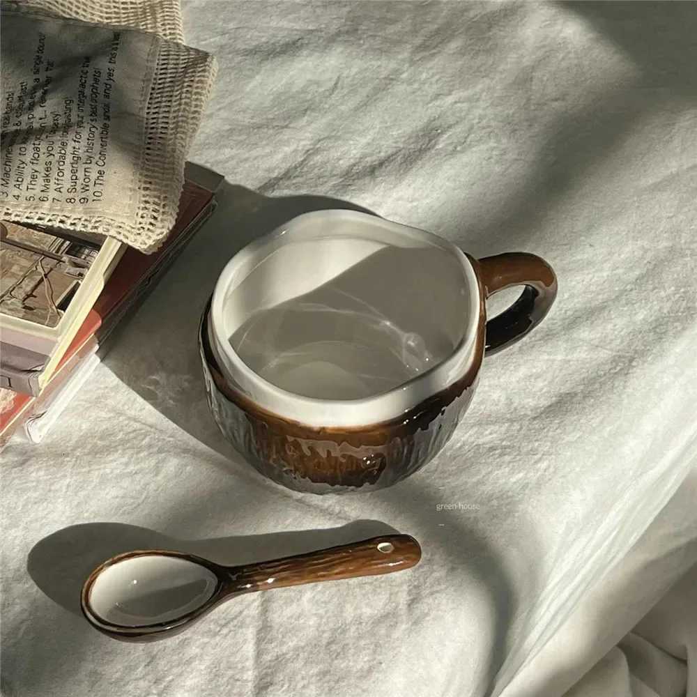 Creative Coconut Shell Shape Ceramic Coffee g Cups with Spoon for Tea Milk Coffee Drink Gift He Off H251209
