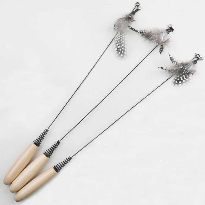 Wooden handle spring teasing cat stick pearl feather replacement head scratch-resistant cat toys to relieve boredom pet supplies M251209