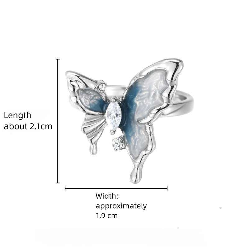 DHcollections Niche Design Blue and White Oil Drop Butterfly for Women, Ins Cool Style Finger Ring, Original High-end Elegant Ring Trend
