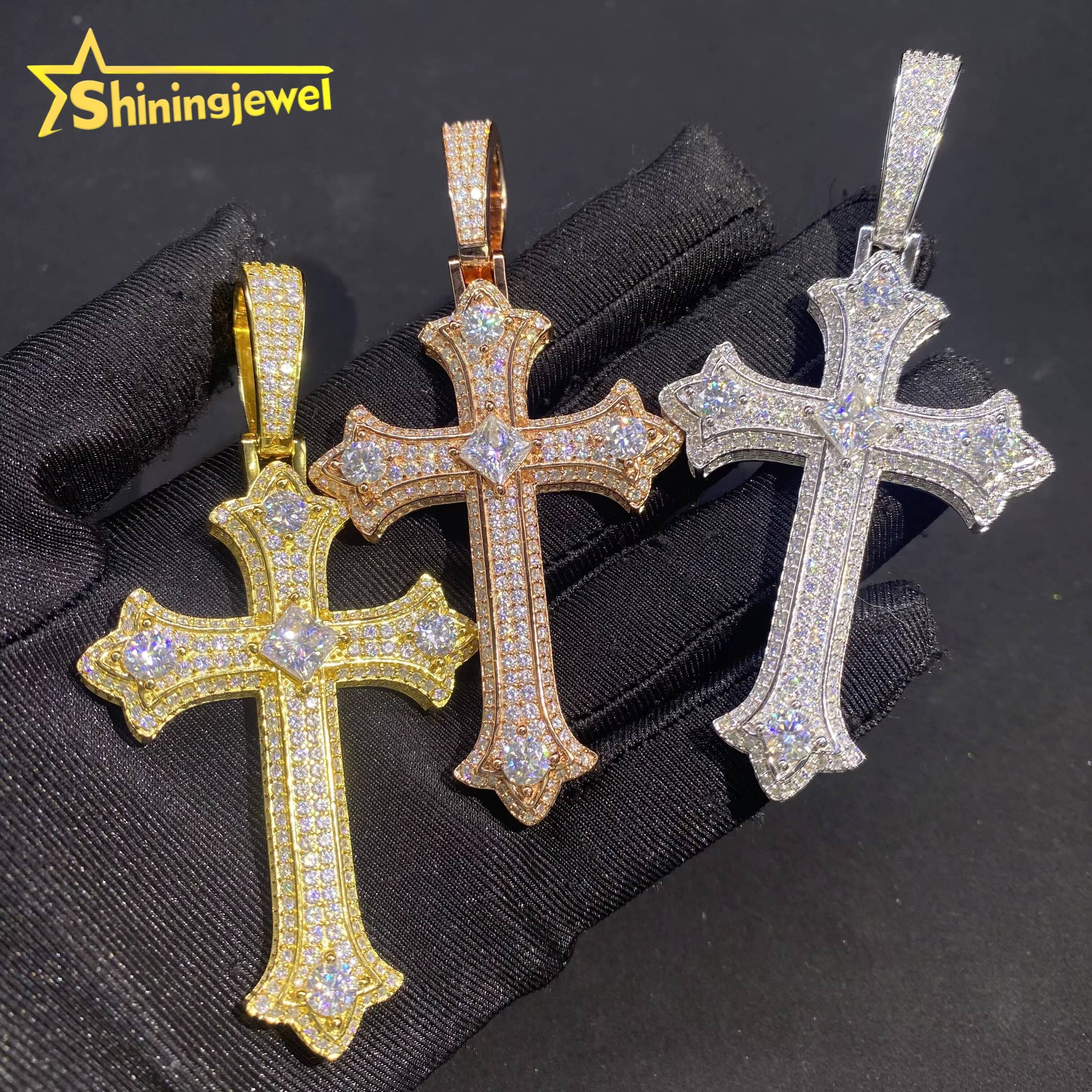 2Sizes VVS Moissanite Jewelry Pendant Iced Out Diamond Hip Hop Green Moissanite Jewelry 925 Silver Cross Pendant Charms