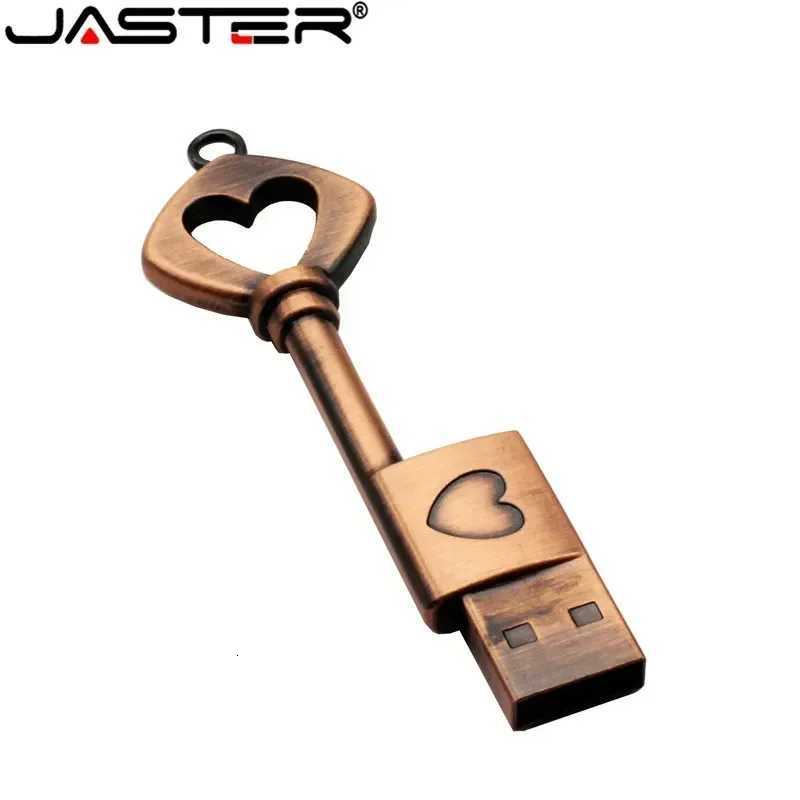 JASTER Copper love shaped key usb flash drive pendrive pen drive 4gb 16gb 32gb 64gb metal keys memory Stick wedding gift C251209