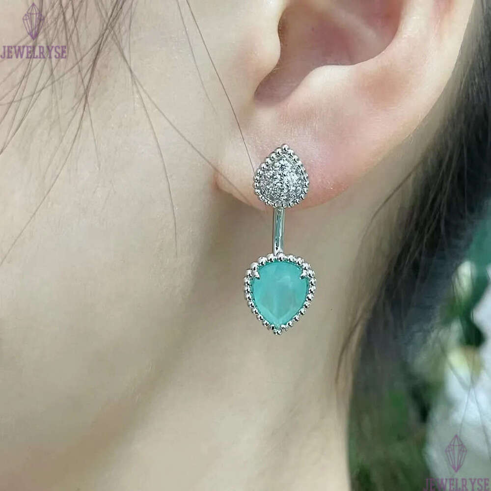 Womens luxury drop designer stud earrings silver white shine diamond crystal cz zircon blue stone leaves leaf love heart earring ear rings jewelry