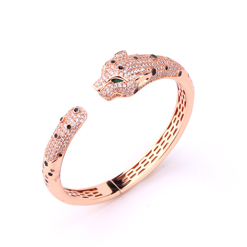 European and American Style Cross-Border New Fashion Leopard Bracelet Micro-Inlaid Resin Leopard Ring Bracelet Set for Women Wholesale