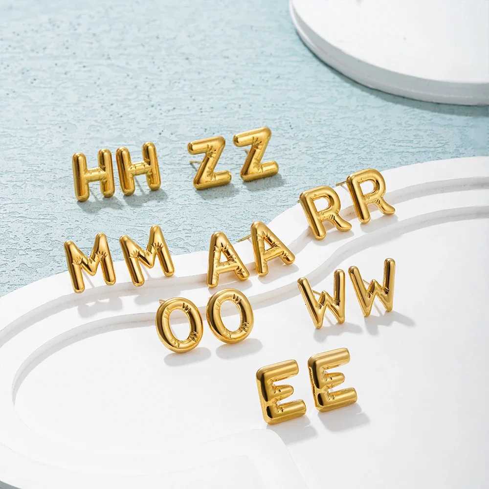 Charm Letter Gold Color Stainless Steel Stud Earrings Trendy Delicate Mini A-z Alphabet Initial Earring for Women Party Jewelry K251209 H260202